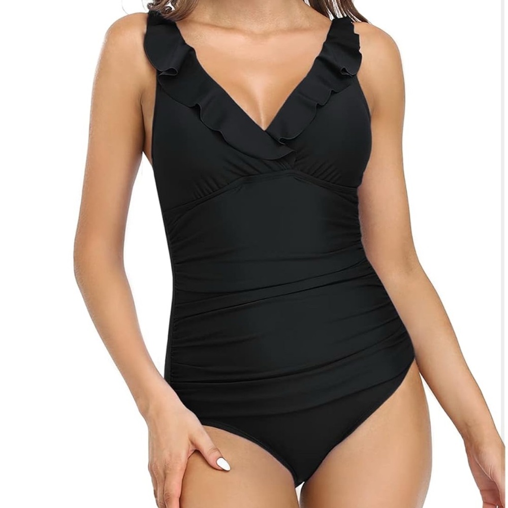 Firpearl Women's SZ 6 Ruffle One Piece Bathing Suit VNeck Vintage Tummy Control
